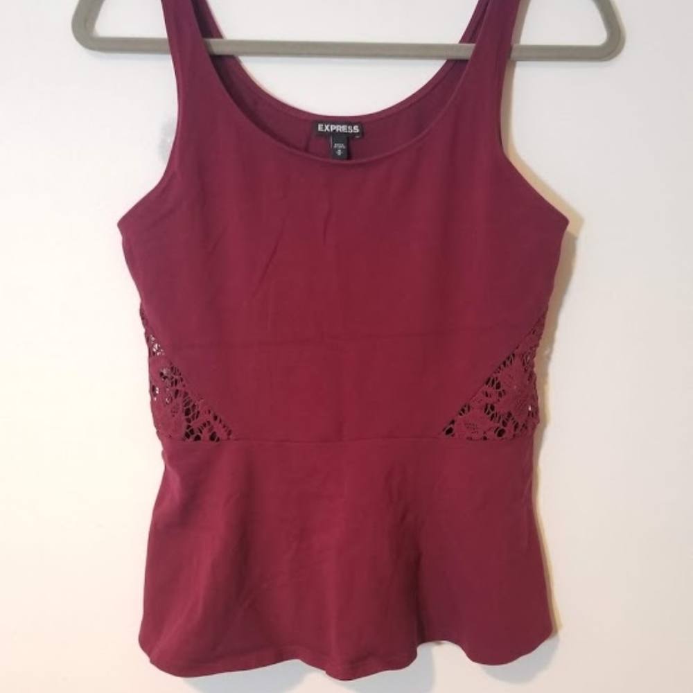 5/$25 🛍️ Express Peplum Crochet Peek A Boo Tank